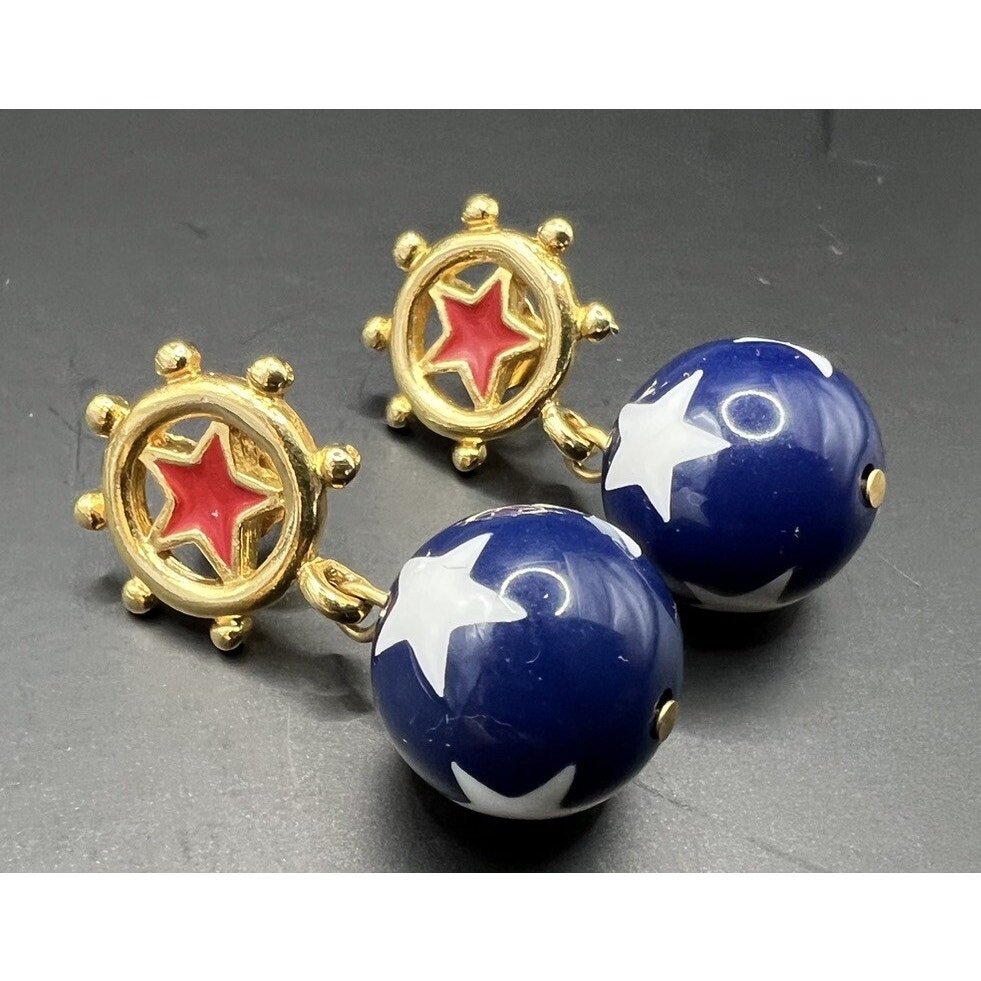 Vintage Avon ‘Star Spangled Dangle’ Gold Tone Earrings